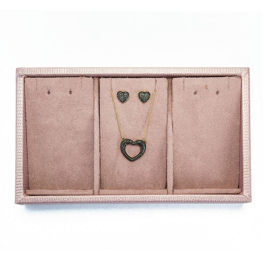 Bandeja 3 Espaços Cartelas 12,0x20,2x3,0cm Reptil Rosê Metalizado - Suede Rosê