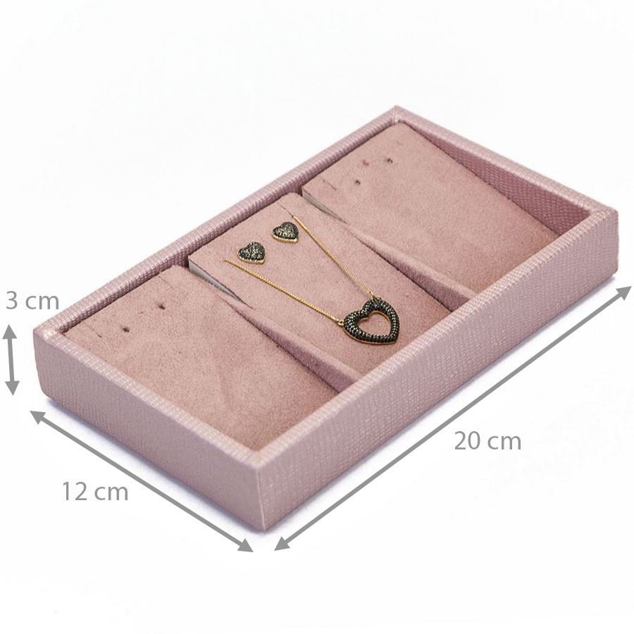 Bandeja 3 Espaços Cartelas 12,0x20,2x3,0cm Reptil Rosê Metalizado - Suede Rosê
