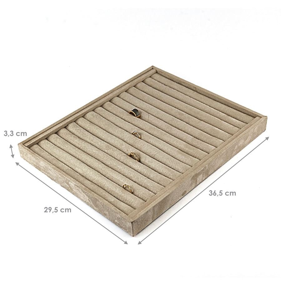 Bandeja Grande Expositora para Anéis - 29,5x36,5x3,3 cm. Suede Bege