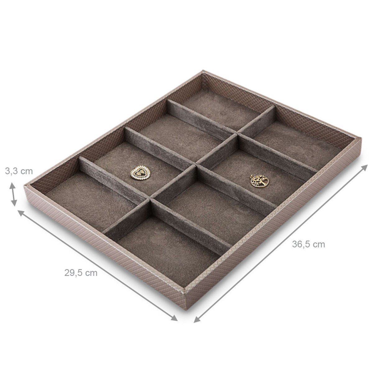 Bandeja Grande Expositora para Joias - 29,5x36,5x3,3 cm. Rodes Capuccino Metalizado - Suede Marrom
