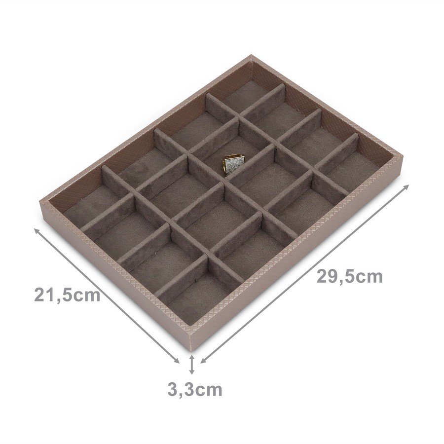 Bandeja Média Expositora para Joias - 21,5x29,5x3,3 cm. Rodes Capuccino Metalizado - Suede Marrom