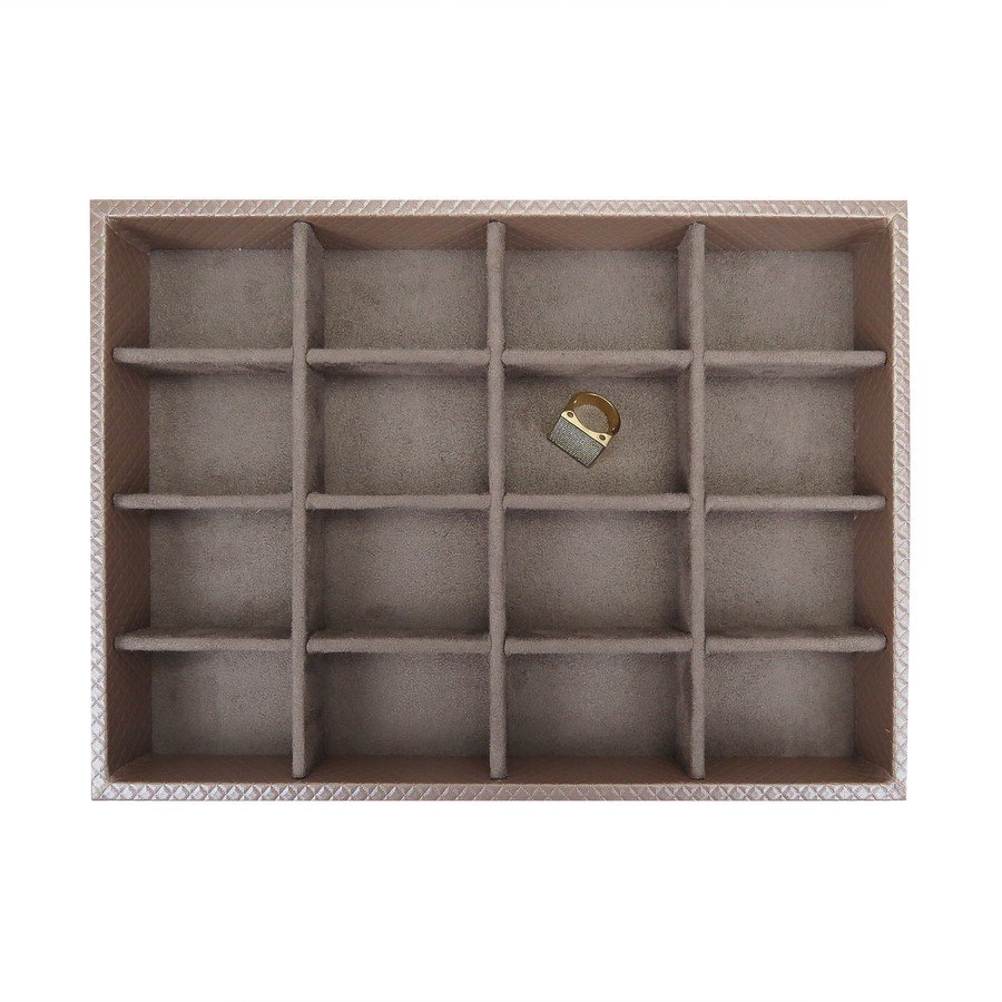 Bandeja Média Expositora para Joias - 21,5x29,5x3,3 cm. Rodes Capuccino Metalizado - Suede Marrom