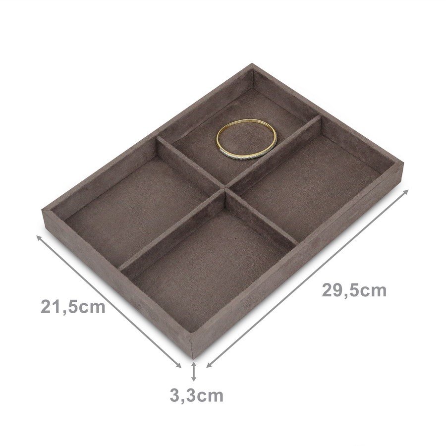 Bandeja Média Expositora para Joias - 21,5x29,5x3,3 cm. Suede Marrom