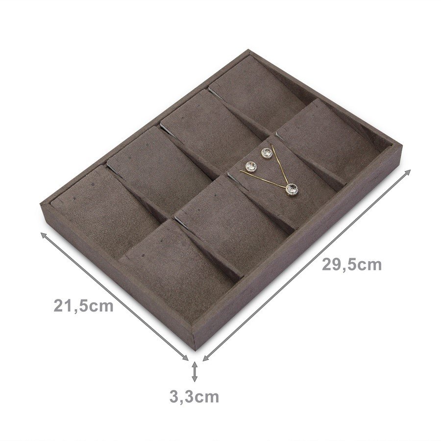 Bandeja Expositora com Cartelas para Joias - 21,5x29,5x3,3. Suede Marrom