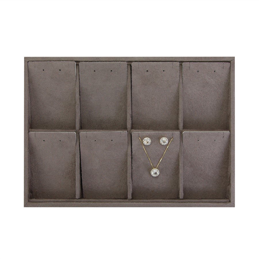 Bandeja Expositora com Cartelas para Joias - 21,5x29,5x3,3. Suede Marrom