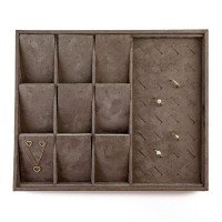 Bandeja Expositora com Cartelas para Joias - 29,5x36,5x3,3. Suede Marrom
