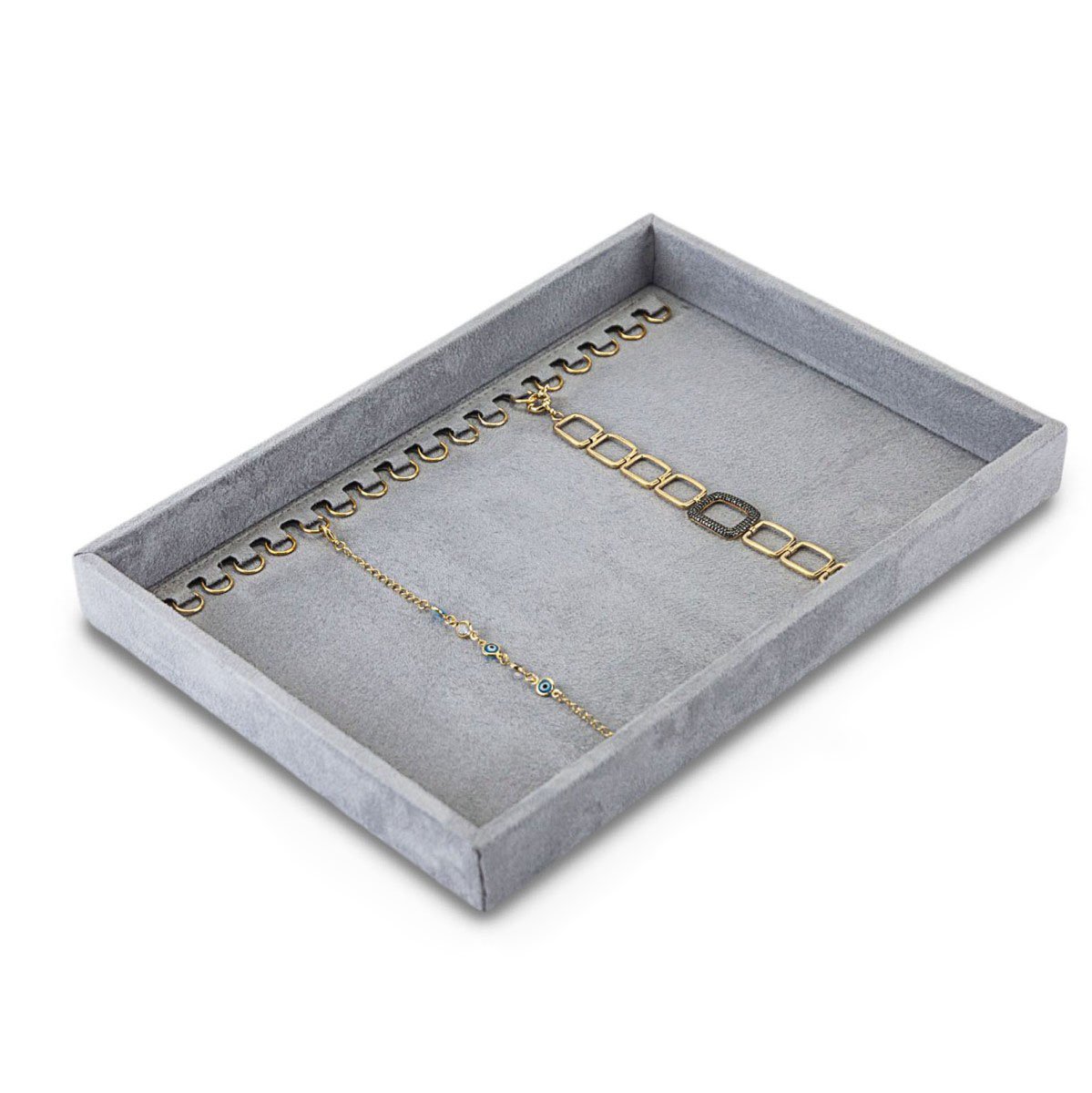 Bandeja Média Expositora para Pulseiras - 21,5x29,5x3,3 cm. Suede Cinza