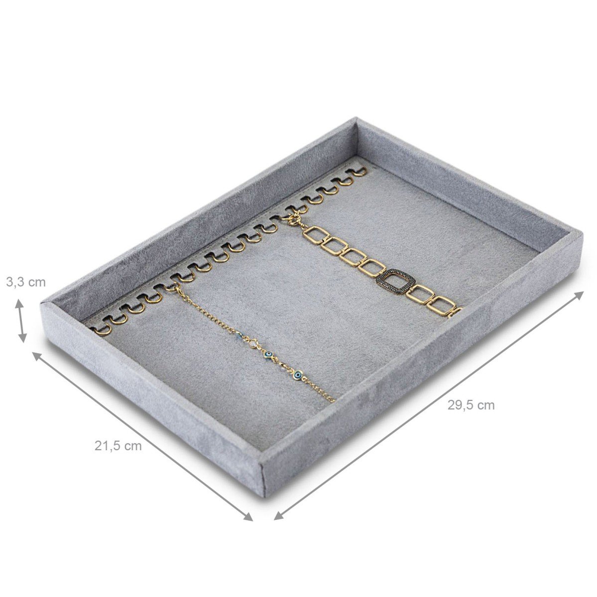 Bandeja Média Expositora para Pulseiras - 21,5x29,5x3,3 cm. Suede Cinza