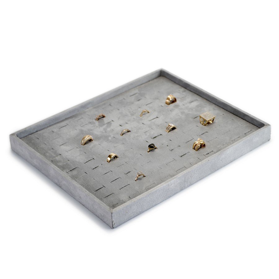 Bandeja Grande Expositora para Anéis - 29,5x36,5x3,3 cm. Suede Cinza