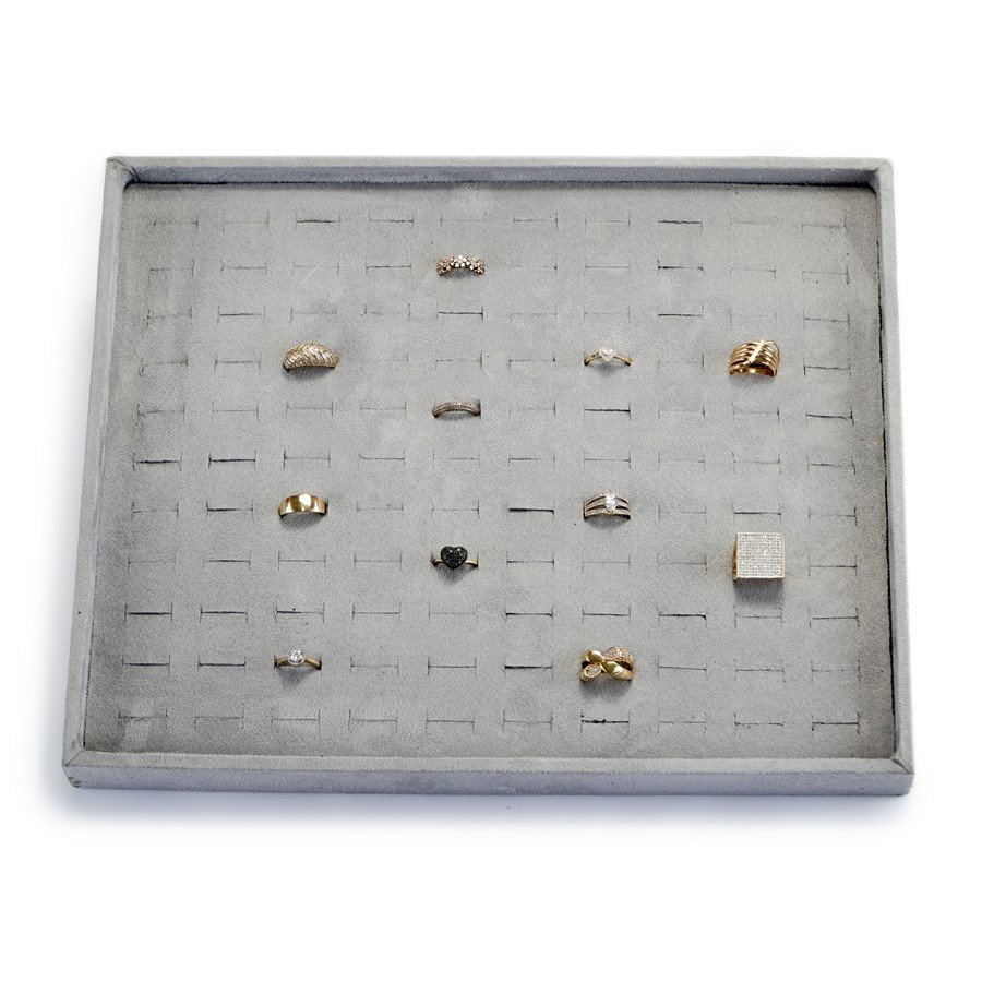Bandeja Grande Expositora para Anéis - 29,5x36,5x3,3 cm. Suede Cinza