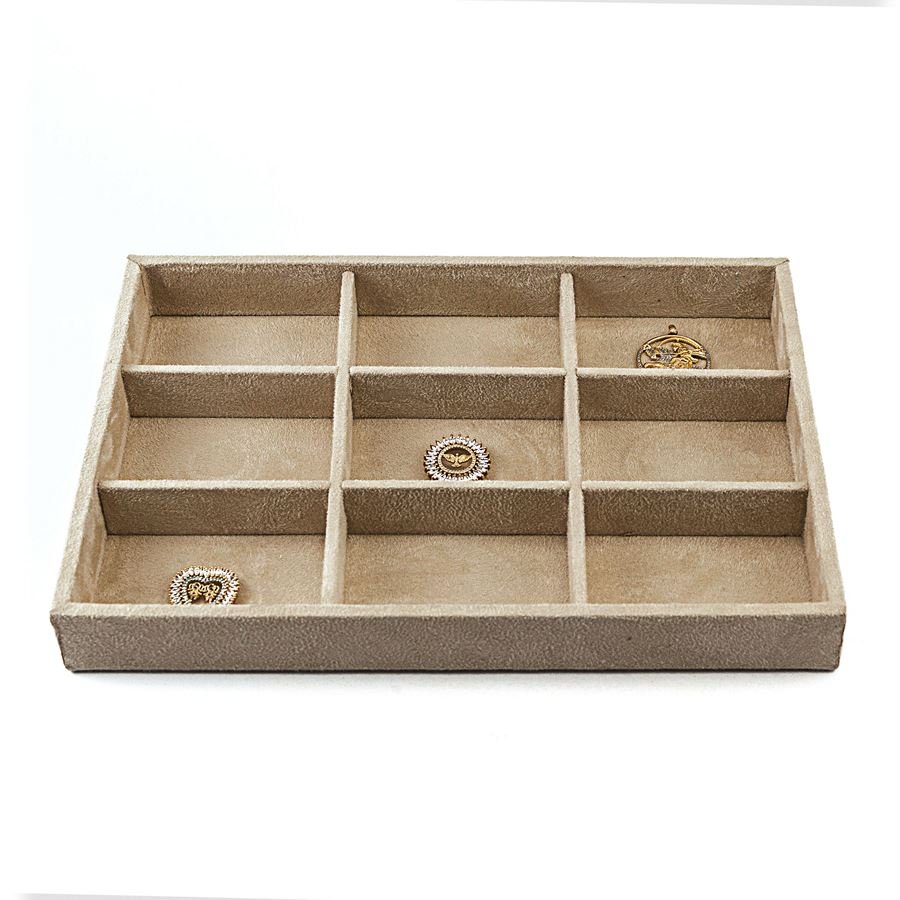 Bandeja Média Expositora para Joias - 21,5x29,5x3,3 cm. Suede Bege