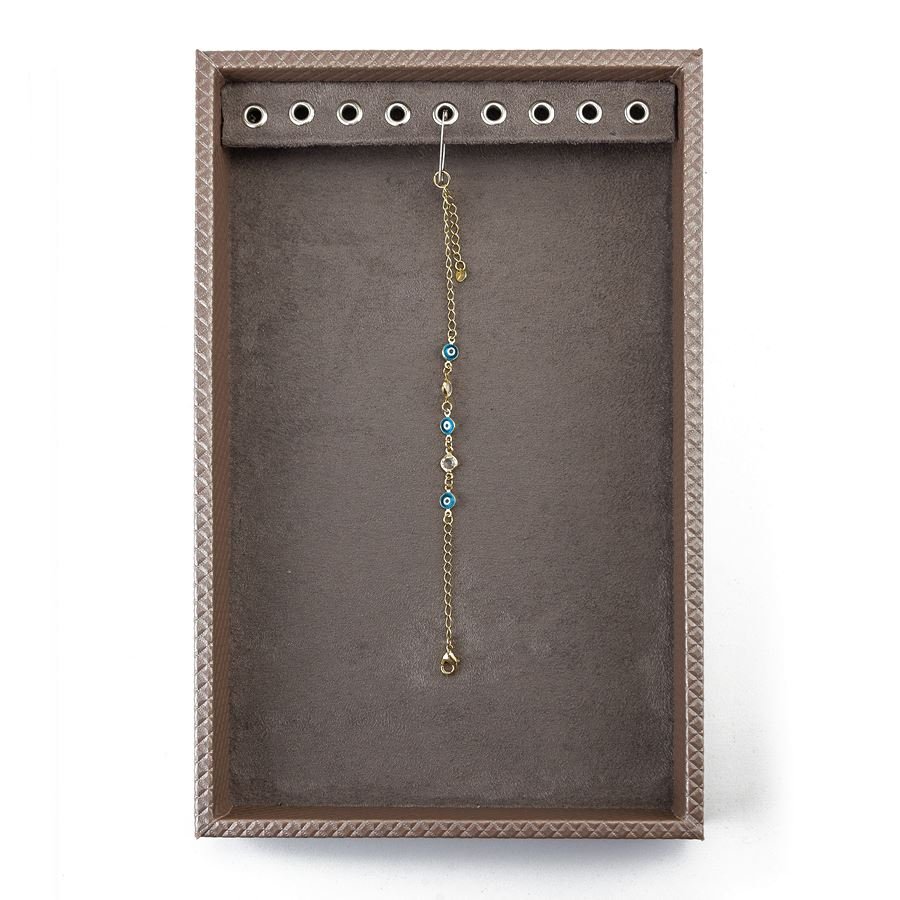 Bandeja Pequena Corrente com Ilhós 18x28,5x3,3 cm Rodes Capuccino Metalizado - Suede Marrom