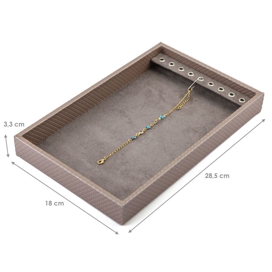 Bandeja Pequena Corrente com Ilhós 18x28,5x3,3 cm Rodes Capuccino Metalizado - Suede Marrom