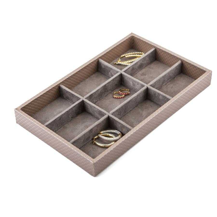 Bandeja Expositora para Joias - 18x28,5x3,3 cm. Rodes Capuccino Metalizado - Suede Marrom