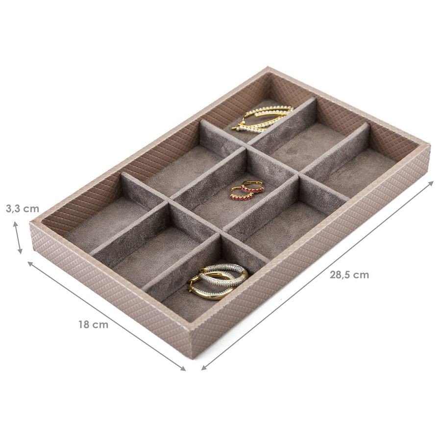 Bandeja Expositora para Joias - 18x28,5x3,3 cm. Rodes Capuccino Metalizado - Suede Marrom