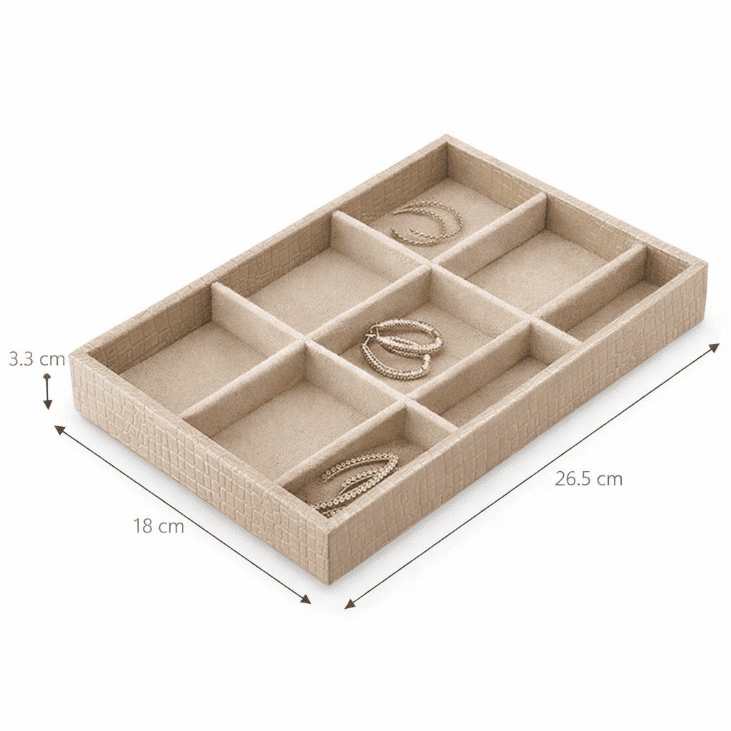 Bandeja Expositora para Joias - 18x28,5x3,3 cm. Creta Champagne - Suede Bege