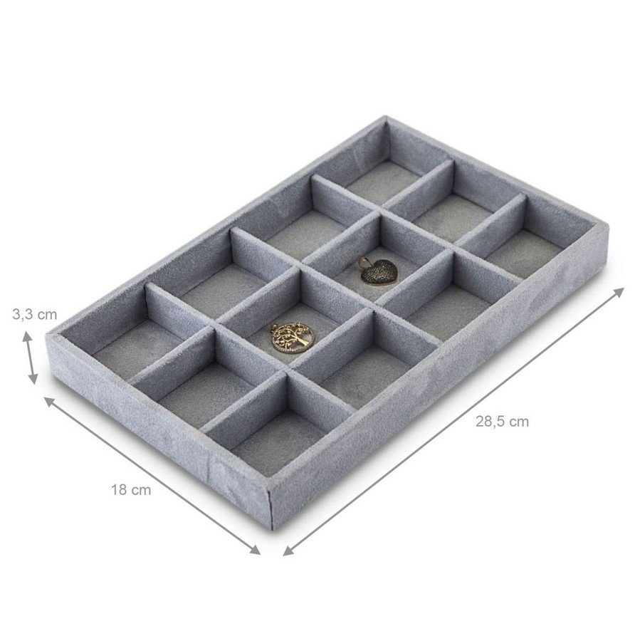 Bandeja Pequena Expositora para Joias - 18x28,5x3,3 cm. Suede Cinza