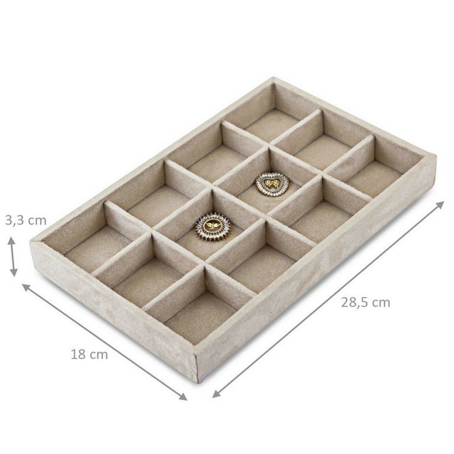 Bandeja Pequena 12 Espaços 18x28,5x3,3 cm Suede Bege