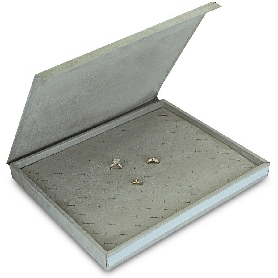 Bandeja Grande Expositora para Aneis - 29,5x36,5x3,3 cm. Suede Cinza
