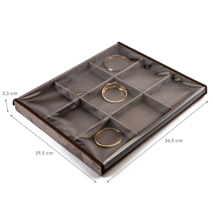 Bandeja Grande Expositora para Joias - 29,5x36,5x3,3 cm. Suede Marrom