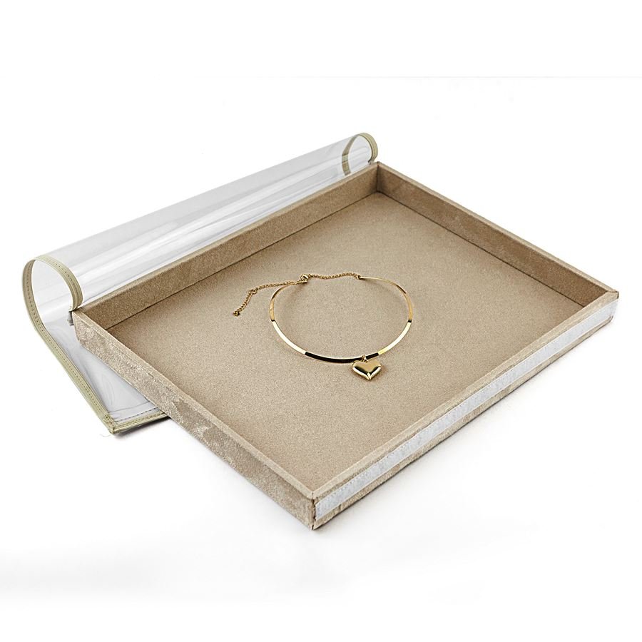 Bandeja Grande Expositora para Joias - 29,5x36,5x3,3 cm. Suede Bege
