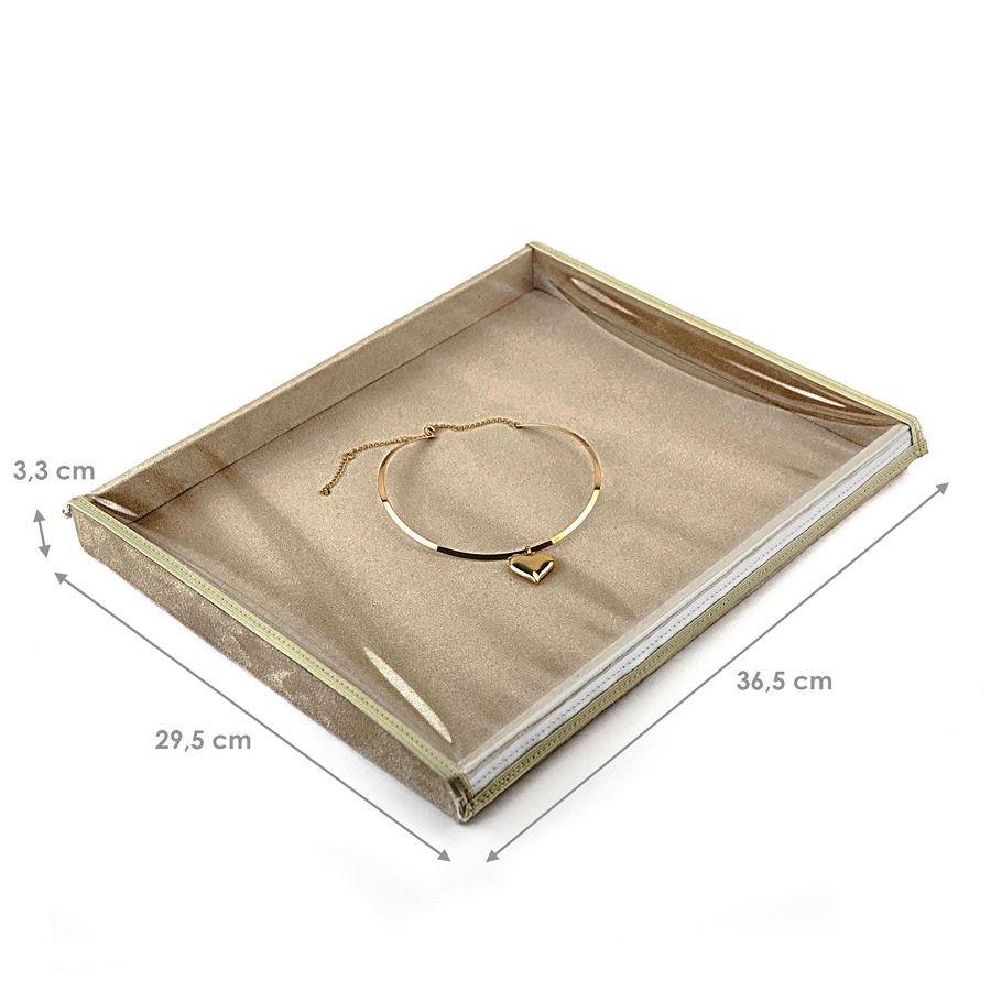 Bandeja Grande Expositora para Joias - 29,5x36,5x3,3 cm. Suede Bege