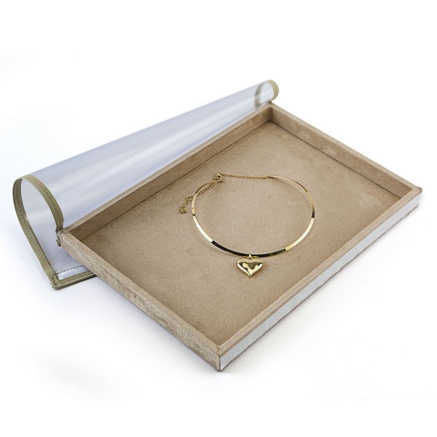 Bandeja Média Expositora para Joias - 21,5x29,5x2,3 cm. Suede Bege