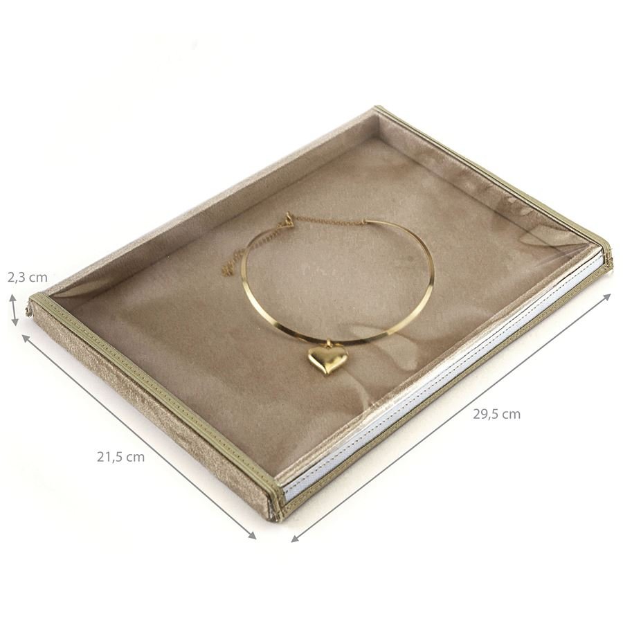 Bandeja Média Expositora para Joias - 21,5x29,5x2,3 cm. Suede Bege