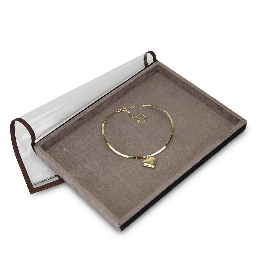 Bandeja Média Expositora para Joias - 21,5x29,5x2,3 cm. Suede Marrom