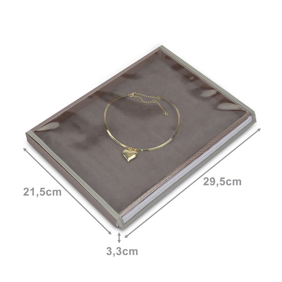 Bandeja Média Expositora para Joias - 21,5x29,5x2,3 cm. Rodes Capuccino Metalizado - Suede Marrom