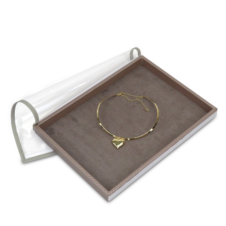 Bandeja Média Expositora para Joias - 21,5x29,5x2,3 cm. Rodes Capuccino Metalizado - Suede Marrom