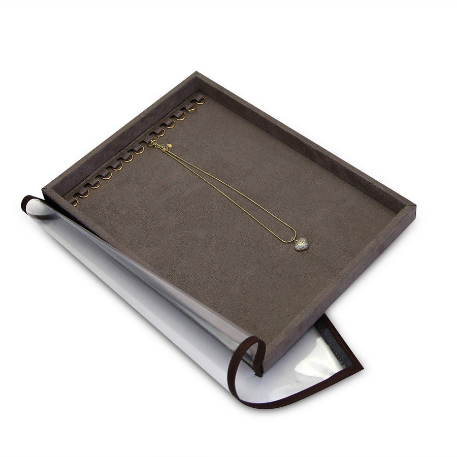 Bandeja Média Expositora para Correntes - 21,5x29,5x2,3 cm. Suede Marrom