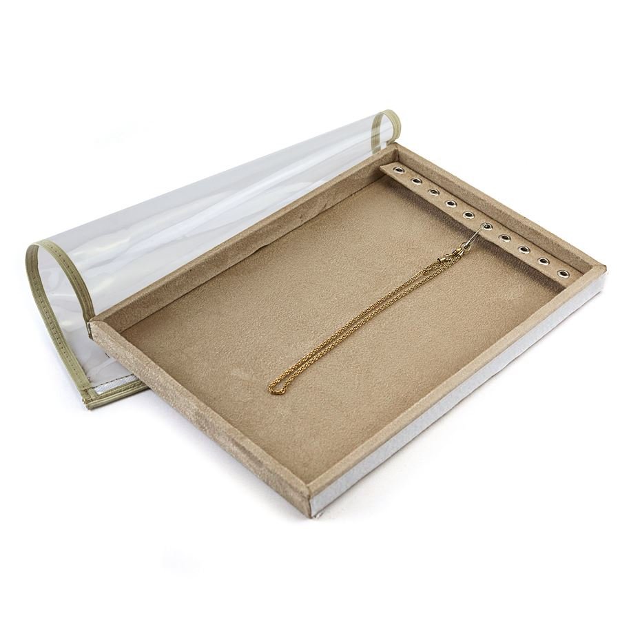 Bandeja Média Expositora para Correntes - 21,5x29,5x2,3 cm. Suede Bege