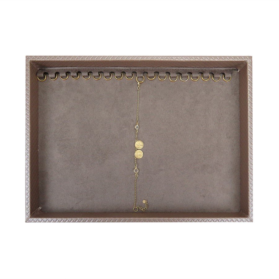 Bandeja Média Expositora para Pulseiras - 21,5x29,5x2,3 cm. Rodes Capuccino Metalizado - Suede Marrom