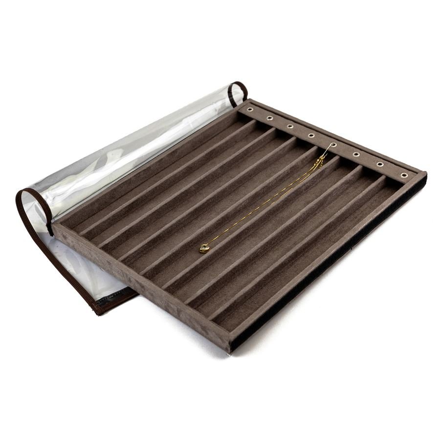 Bandeja Grande Expositora para Correntes - 29,5x36,5x2,3 cm. Suede Marrom
