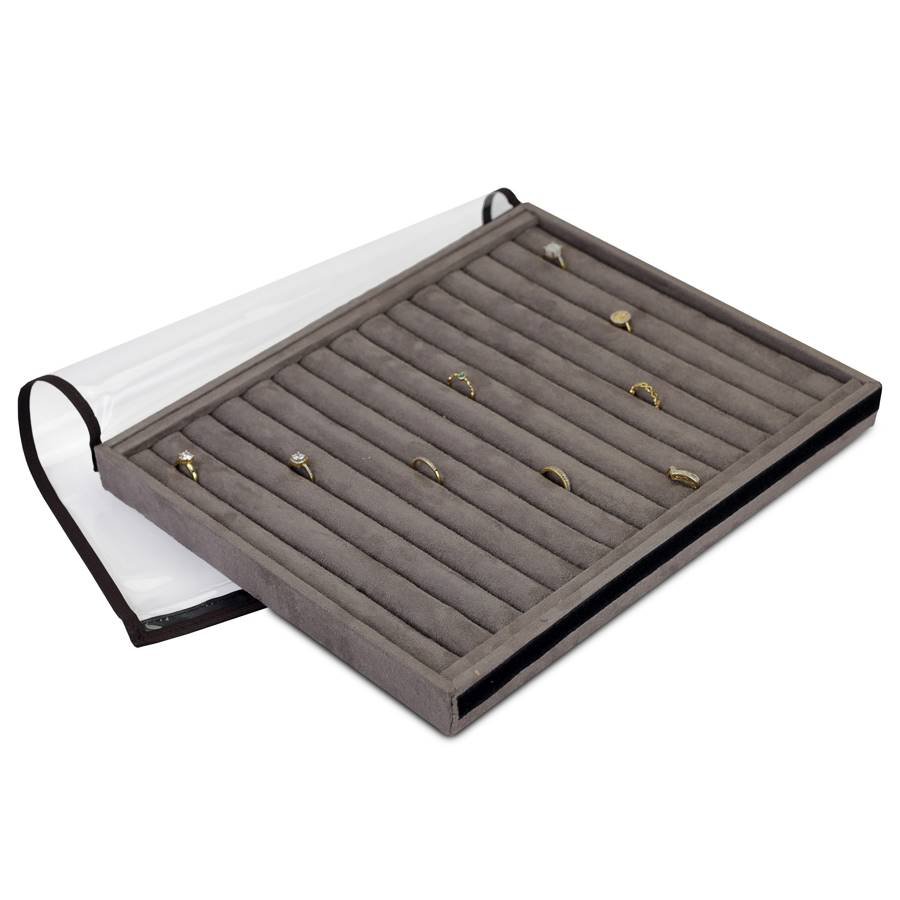 Bandeja Grande Expositora para Anéis - 29,5x36,5x3,3 cm. Suede Marrom