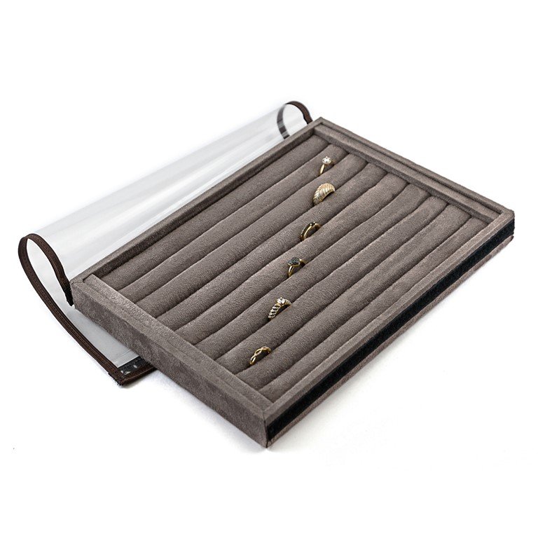 Bandeja Média Expositora para Anéis - 21,5x29,5x3,3 cm. Suede Marrom