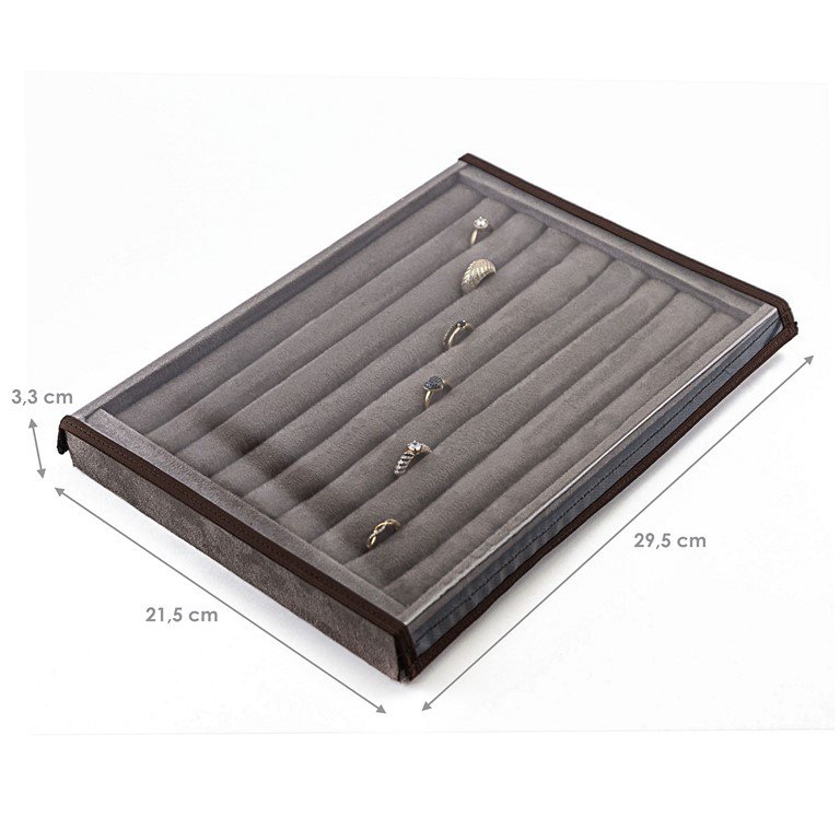 Bandeja Média Expositora para Anéis - 21,5x29,5x3,3 cm. Suede Marrom
