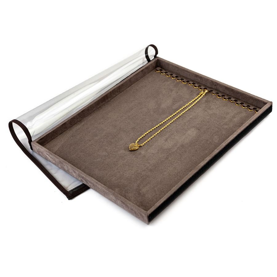 Bandeja Grande Expositora para Correntes - 29,5x36,5x2,3 cm. Suede Marrom