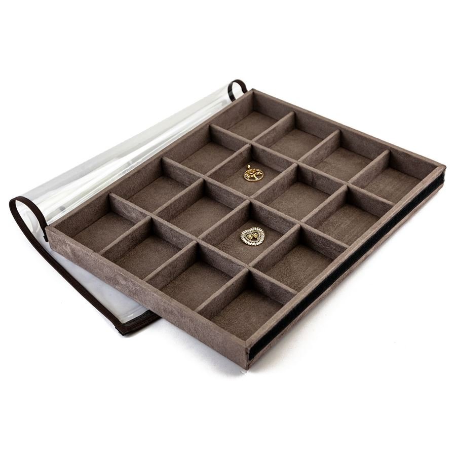 Bandeja Grande Expositora para Joias - 29,5x36,5x3,3 cm. Suede Marrom