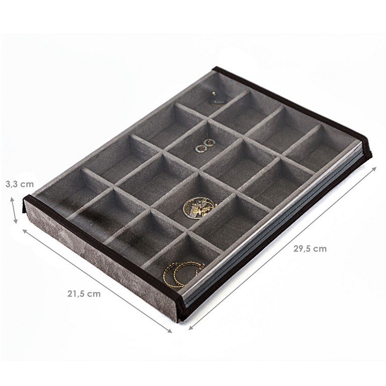 Bandeja Média Expositora para Joias - 21,5x29,5x3,3 cm. Suede Marrom