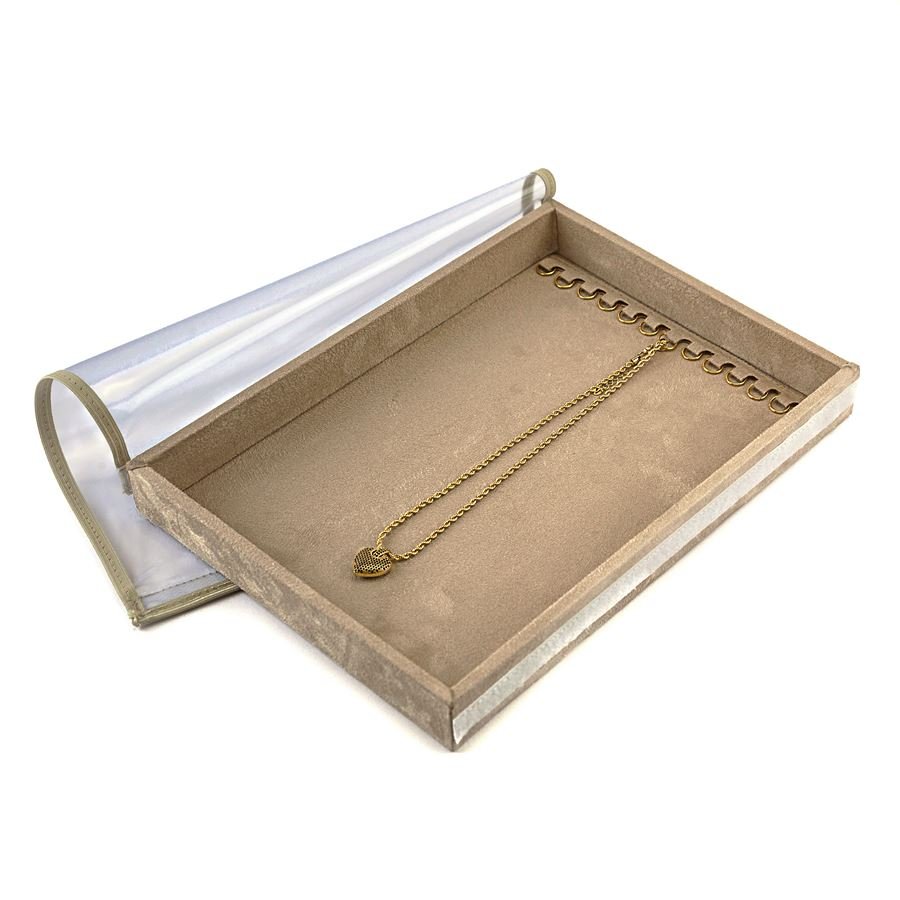 Bandeja Média Expositora para Correntes - 21,5x29,5x3,3 cm. Suede Bege