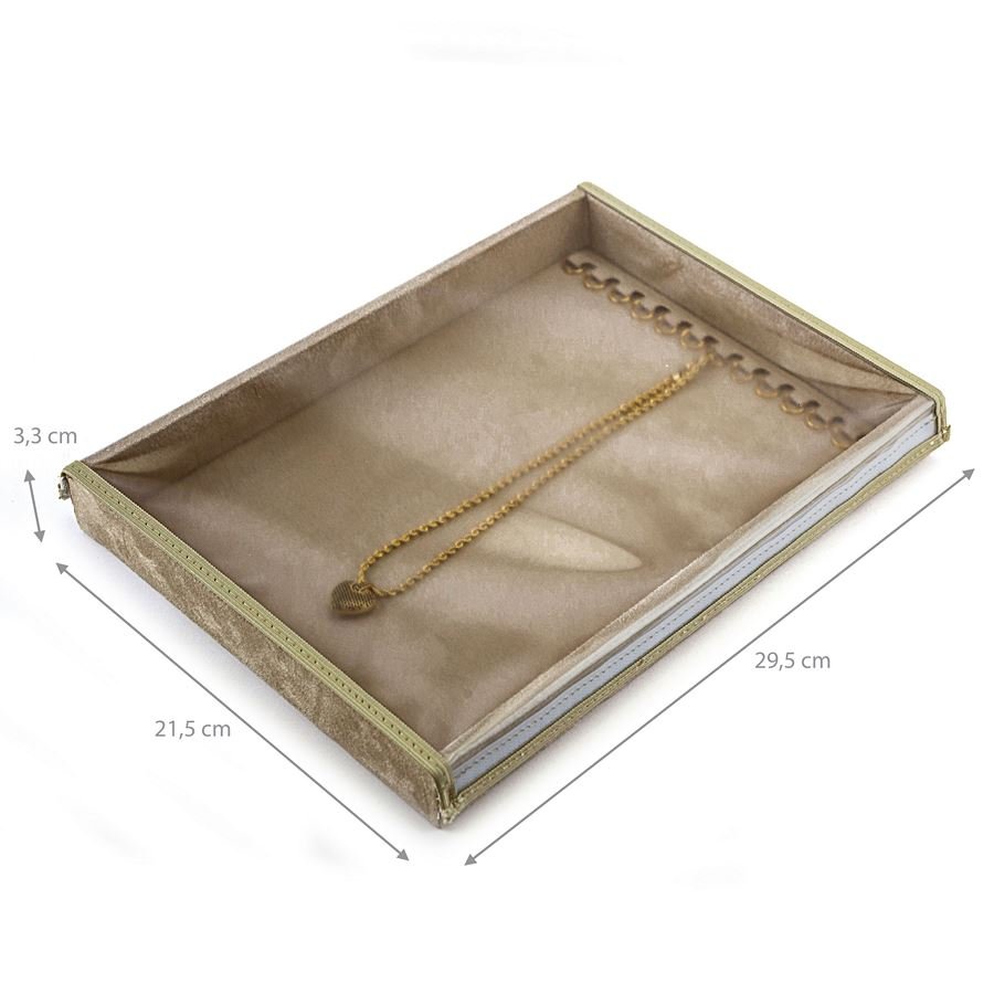 Bandeja Média Expositora para Correntes - 21,5x29,5x3,3 cm. Suede Bege