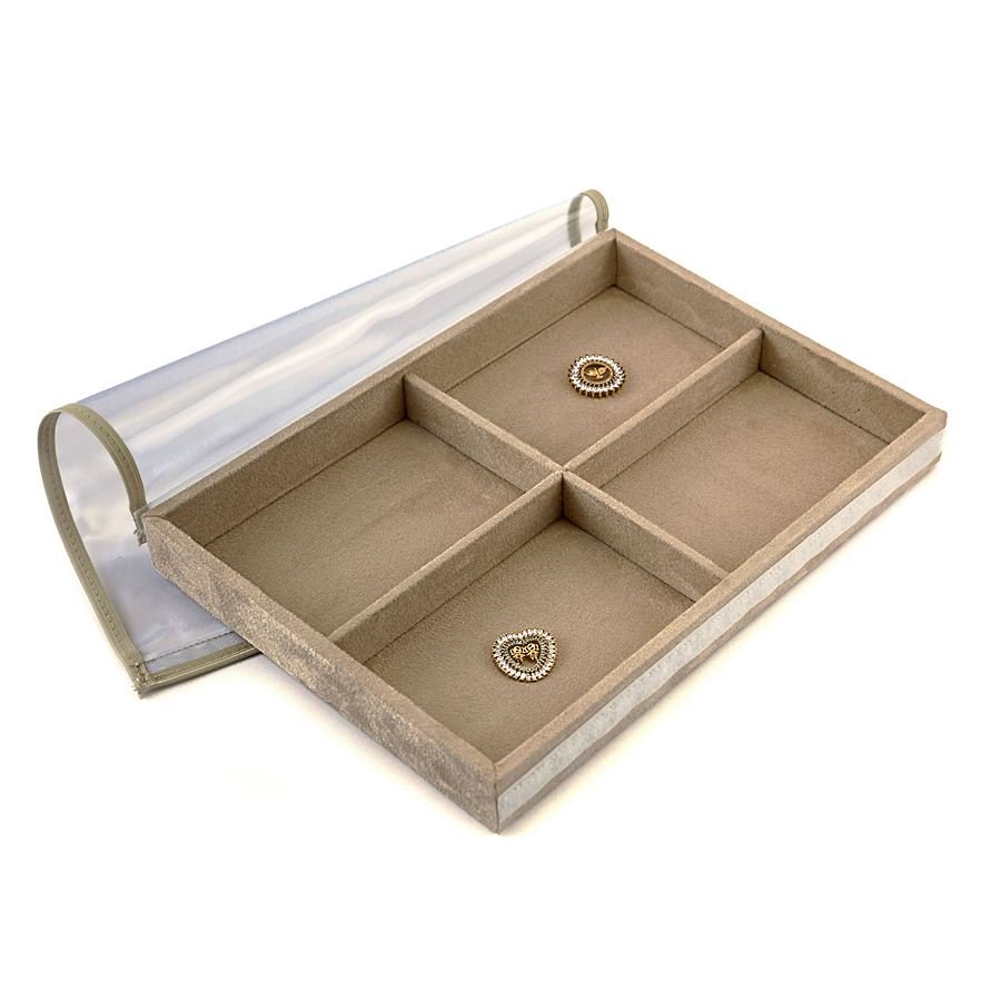 Bandeja Média Expositora para Joias - 21,5x29,5x3,3 cm. Suede Bege