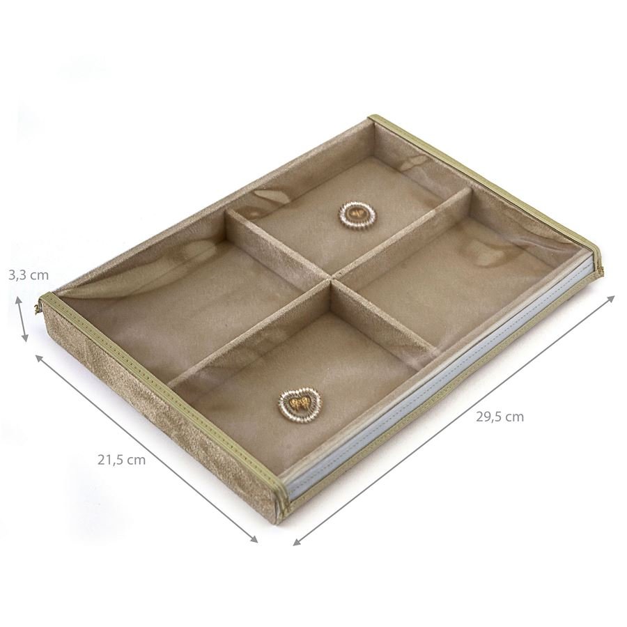 Bandeja Média Expositora para Joias - 21,5x29,5x3,3 cm. Suede Bege