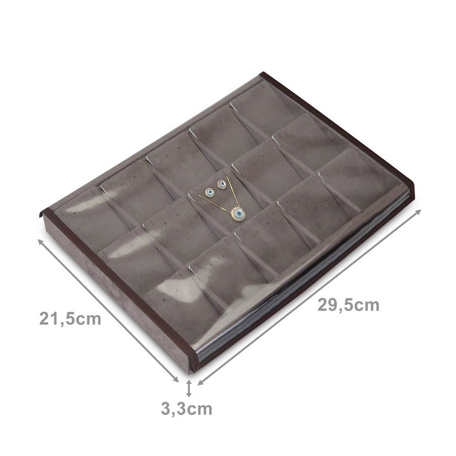 Bandeja Expositora para Brincos e Gargantilhas-21,5x29,5x3,3 Suede Marrom
