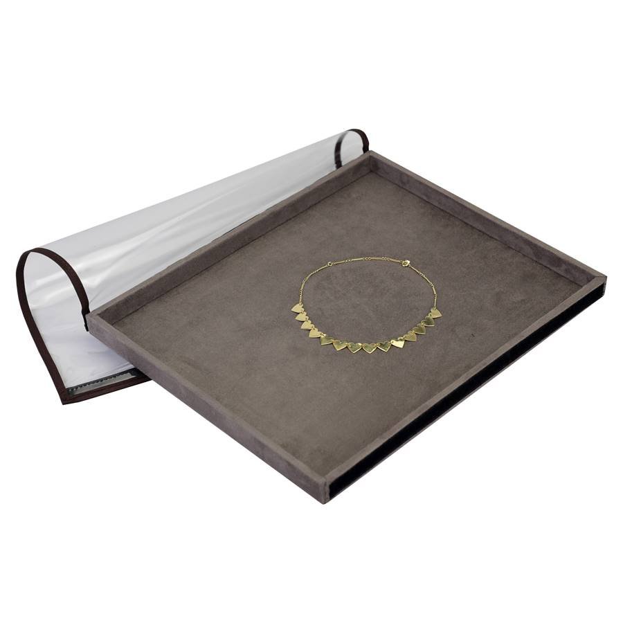 Bandeja Grande Expositora para Joias - 29,5x36,5x2,3 cm. Suede Marrom