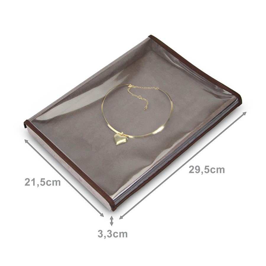 Bandeja Média Expositora para Joias - 21,5x29,5x3,3 cm. Suede Marrom