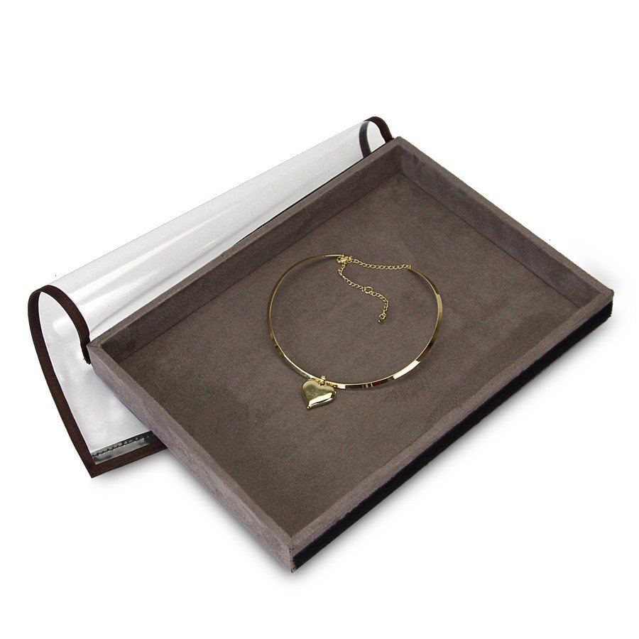 Bandeja Média Expositora para Joias - 21,5x29,5x3,3 cm. Suede Marrom