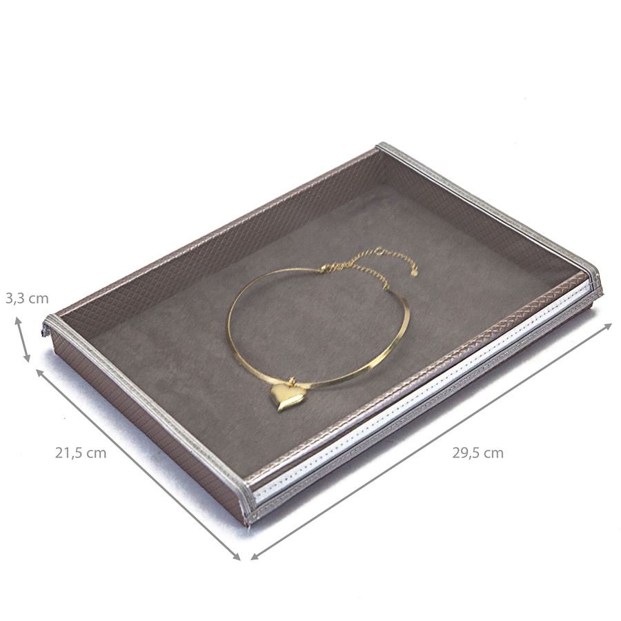 Bandeja Média Expositora para Joias - 21,5x29,5x3,3 cm. Rodes Capuccino Metalizado - Suede Marrom